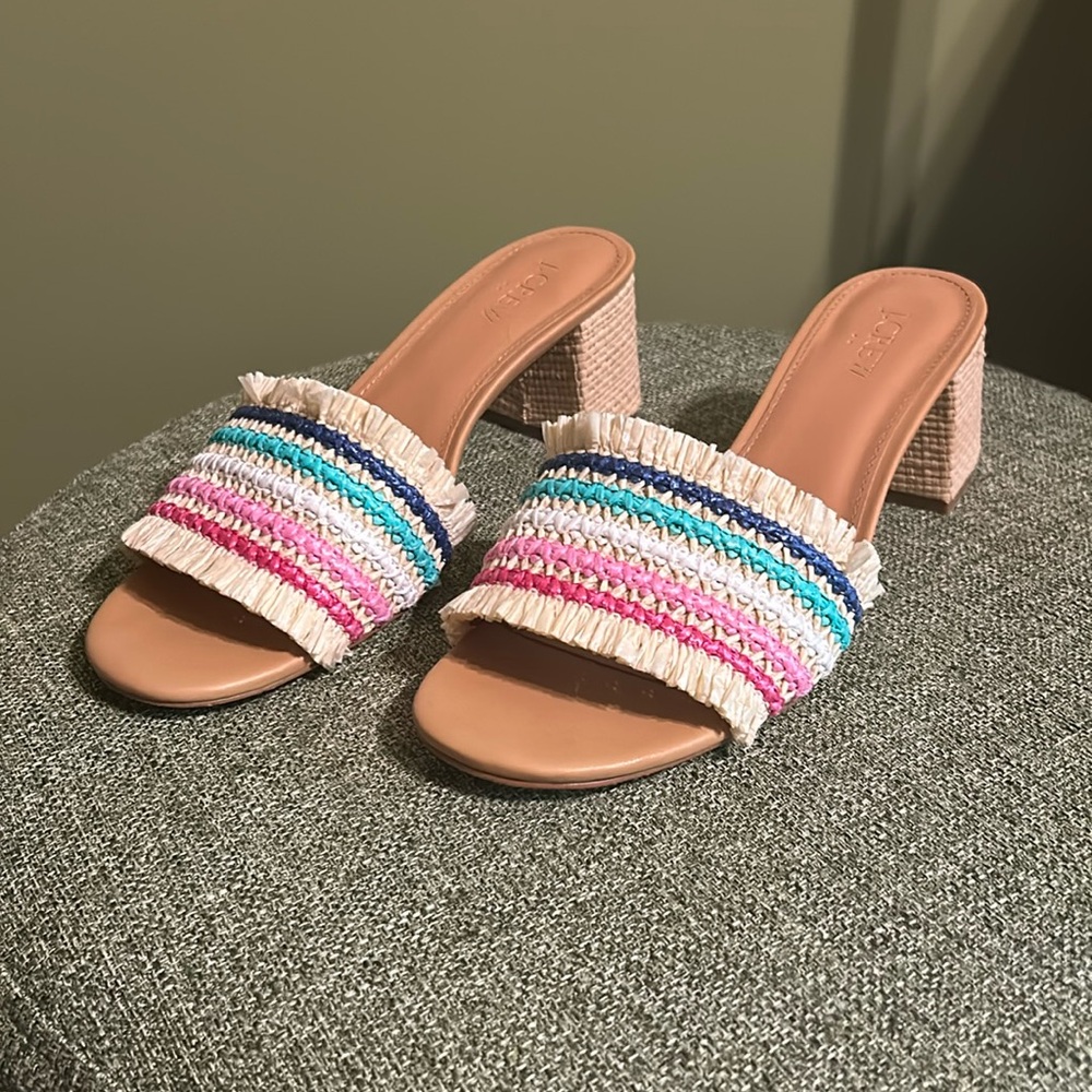 J Crew Raffia Block Heel Mule Sandal